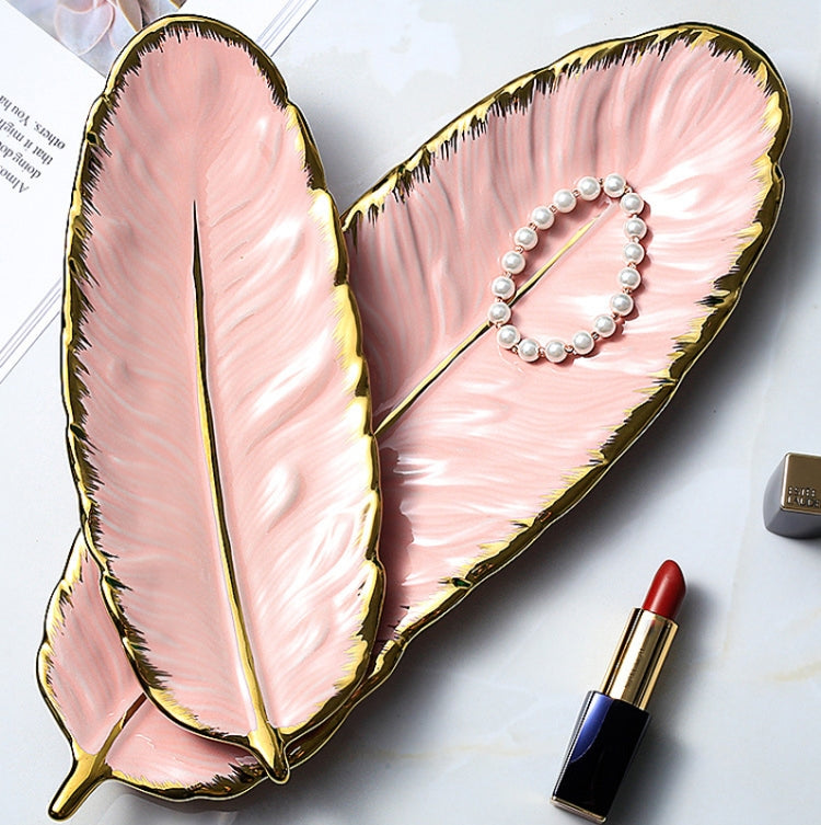 Phnom Penh Ceramic Dessert Plate Feather Plate Banana Leaf Fruit Dried Fruit Storage Tray, Size: Large (Bright Peach Pink) - free shipping - PMC TechLife - Order now!