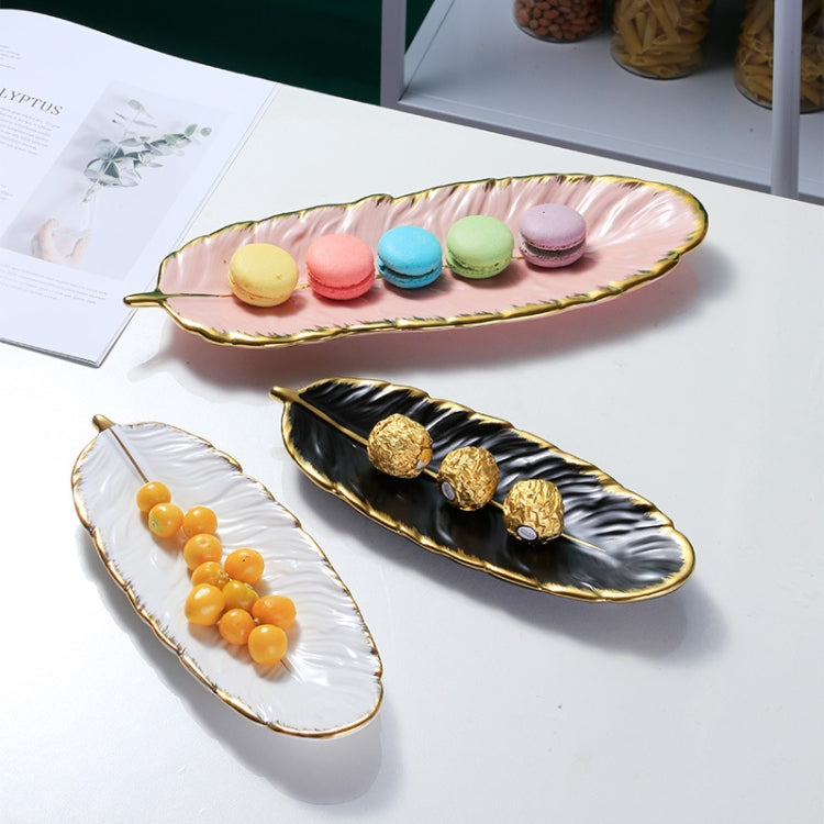 Phnom Penh Ceramic Dessert Plate Feather Plate Banana Leaf Fruit Dried Fruit Storage Tray, Size: Large (Bright Peach Pink) - free shipping - PMC TechLife - Order now!
