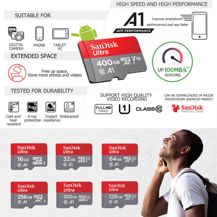 SanDisk A1 Monitoring Recorder SD Card High Speed Mobile Phone TF Card Memory Card, Capacity: 64GB-100M/S - Micro SD Card by SanDisk | Online Shopping South Africa | PMC Jewellery