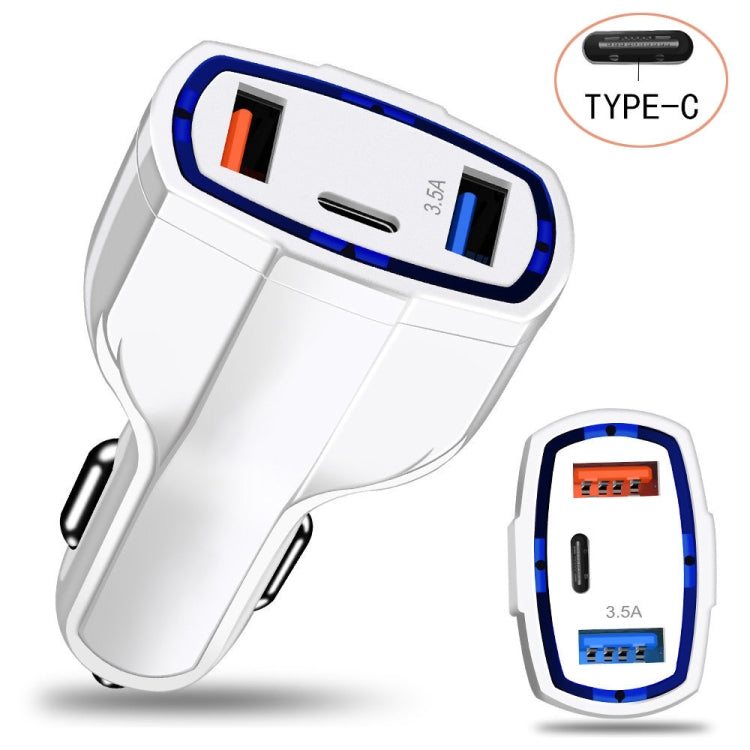 2 PCS QC3.0 Fast Charge Car Charger 3.5A Dual USB With Type-C Interface Output Car Charger(White) - Car Charger by PMC TechLife | Online Shopping South Africa | PMC TechLife