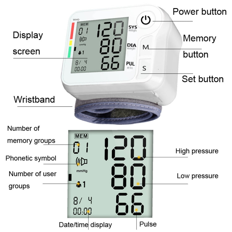 CK-W135 Household Wrist Blood Pressure Measuring Instrument - Sphygmomanometer by PMC TechLife | Online Shopping South Africa | PMC TechLife