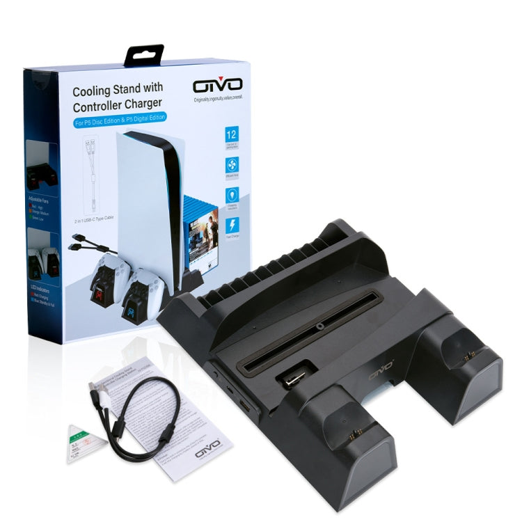 OIVO  IV-P5235B Game Console Cooling Fan Base Gamepad Charging Seat With LED Light & Disc Storage Rack For PS5 - Charger & Power by OIVO | Online Shopping South Africa | PMC Jewellery | Buy Now Pay Later Mobicred