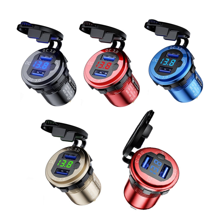 Aluminum Alloy Double QC3.0 Fast Charge With Button Switch Car USB Charger Waterproof Car Charger Specification: Red Shell Blue Light With Terminal - DIY Modified Charger by PMC TechLife | Online Shopping South Africa | PMC TechLife