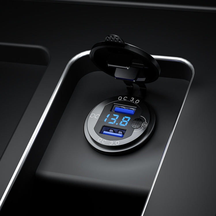 Aluminum Alloy Double QC3.0 Fast Charge With Button Switch Car USB Charger Waterproof Car Charger Specification: Red Shell Blue Light With Terminal - DIY Modified Charger by PMC TechLife | Online Shopping South Africa | PMC TechLife