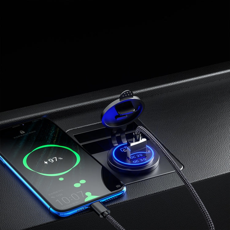 Car Motorcycle Ship Modified USB Charger Waterproof PD + QC3.0 Fast Charge, Model: Green Light With 60cm Line - DIY Modified Charger by PMC TechLife | Online Shopping South Africa | PMC TechLife