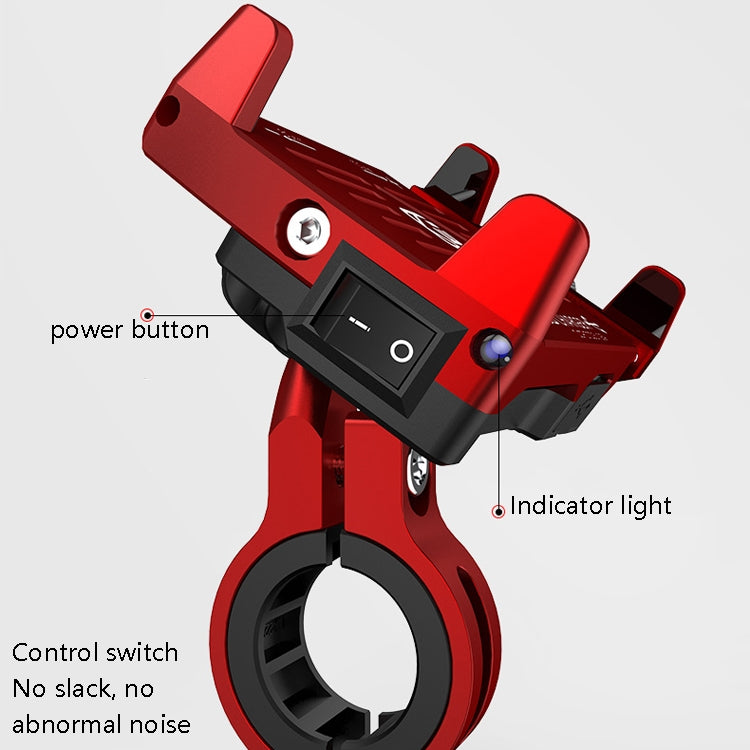 Kewig M6 Aluminum Alloy Motorcycle Mobile Phone Bracket Rechargeable With Switch Waterproof Stable Navigation Bracket(Black) - free shipping - PMC TechLife - Order now!