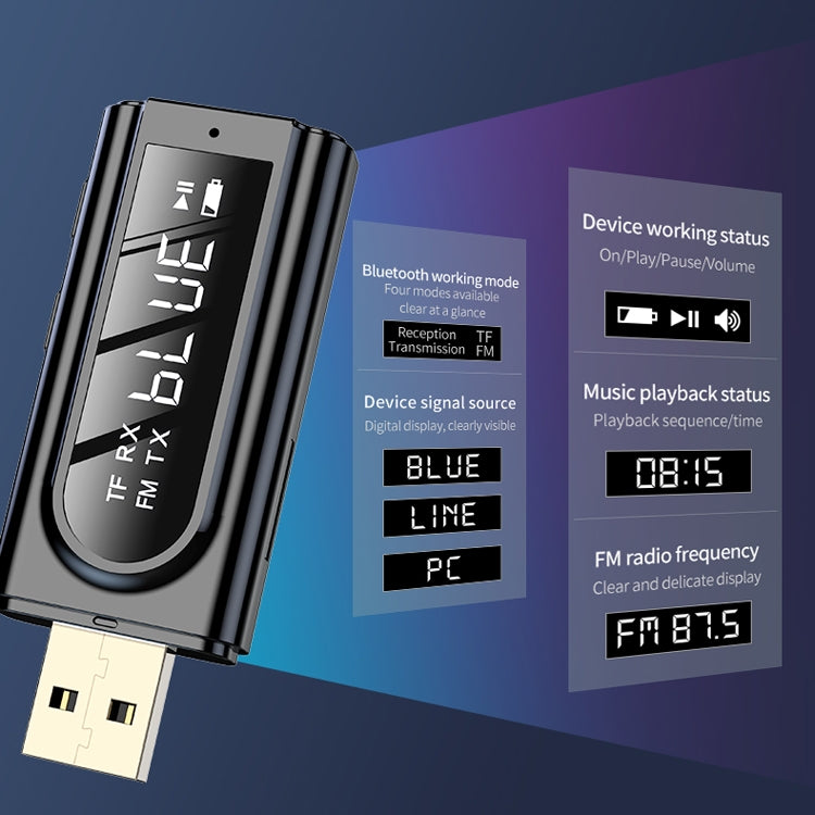 K9 USB Car Bluetooth 5.0 Adapter Receiver FM + AUX Audio Dual Output Stereo Transmitter (Black) - free shipping - PMC TechLife - Order now!