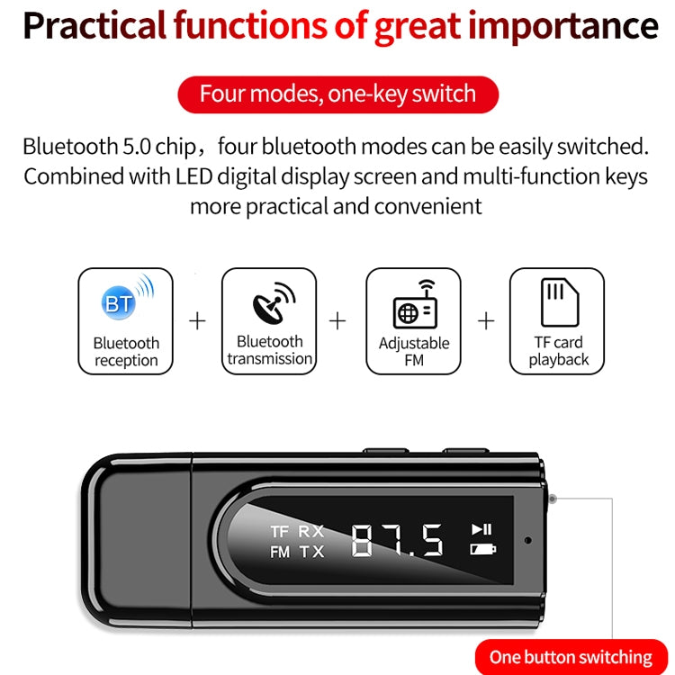 K9 USB Car Bluetooth 5.0 Adapter Receiver FM + AUX Audio Dual Output Stereo Transmitter (Black) - Audio Receiver Transmitter by PMC Jewellery | Online Shopping South Africa | PMC Jewellery