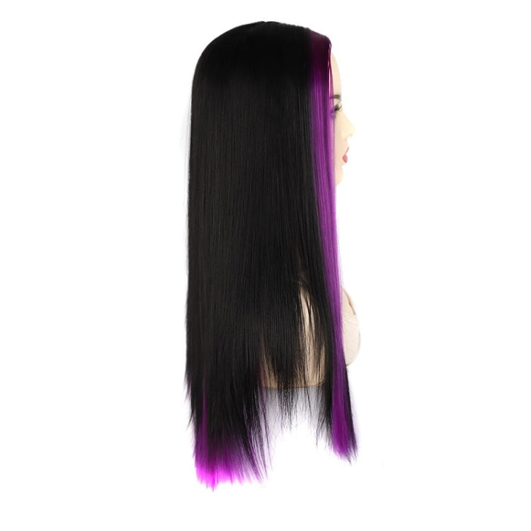 Fashion Medium Haircut Side Bangs Highlight Color Long Straight Wig(Black Light Purple) - Wigs by PMC Jewellery | Online Shopping South Africa | PMC Jewellery