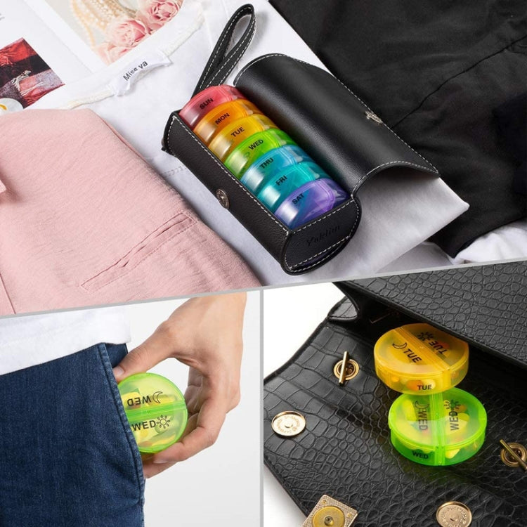 One Week Use Portable Plastic 14-Compartment Pill Box Leather Bag(14x7.5x6.5cm) - Pill Boxes by PMC TechLife | Online Shopping South Africa | PMC TechLife