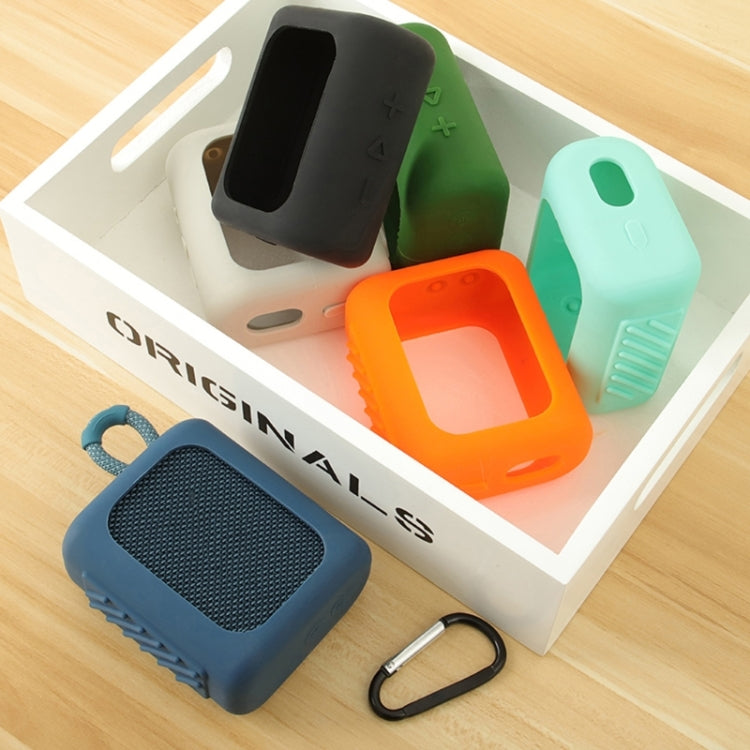 For JBL GO3 Bluetooth Speaker Silicone Cover Portable Protective Case with Carabiner(Dark Blue) - Protective Case by PMC TechLife | Online Shopping South Africa | PMC TechLife