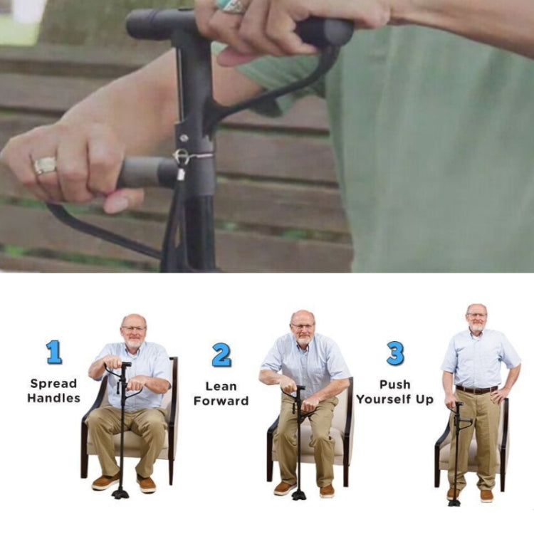 Multifunctional Folding Double-Handle Elderly Crutches Aluminum Alloy Elderly Power-Assisted Walking Sticks Four-Legged Walking Sticks With Lights, Length: 86-98cm(Black) - Folding Crutch by PMC TechLife | Online Shopping South Africa | PMC TechLife | Buy Now Pay Later Mobicred