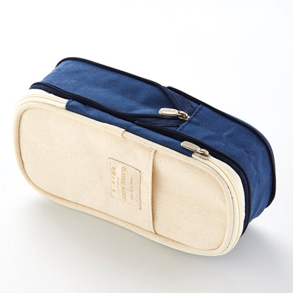 Angoo Cotton And Linen Large Capacity Pencil Stationery Bag(572 Navy / Beige) - Pen Holder by Angoo | Online Shopping South Africa | PMC Jewellery