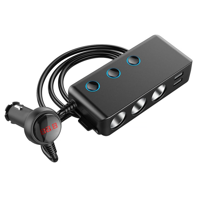 Car Cigarette Lighter Car Charger 3USB Port +1 QC3.0 + 3 Cigarette Lighter Ports + Back Clip Design + LED Display(HC67A) - Car Charger by PMC Jewellery | Online Shopping South Africa | PMC Jewellery