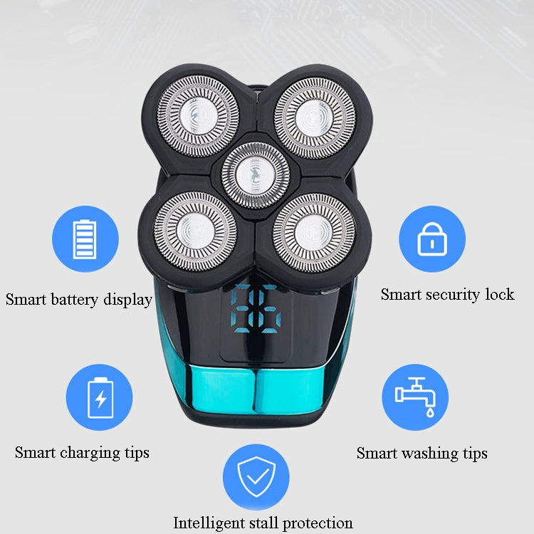 Electric Shaver Rechargeable Razor Intelligent Digital Display Bald Hair Clipper,Style: Blue + Full Set - free shipping - PMC TechLife - Order now!