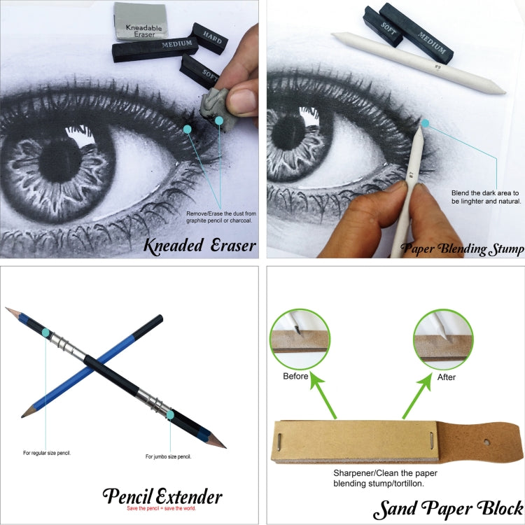 KALOUR 33 in 1 Sketch Pencil Set Beginner Brush Art Supplies(Black) - Art Supplies by KALOUR | Online Shopping South Africa | PMC TechLife | Buy Now Pay Later Mobicred