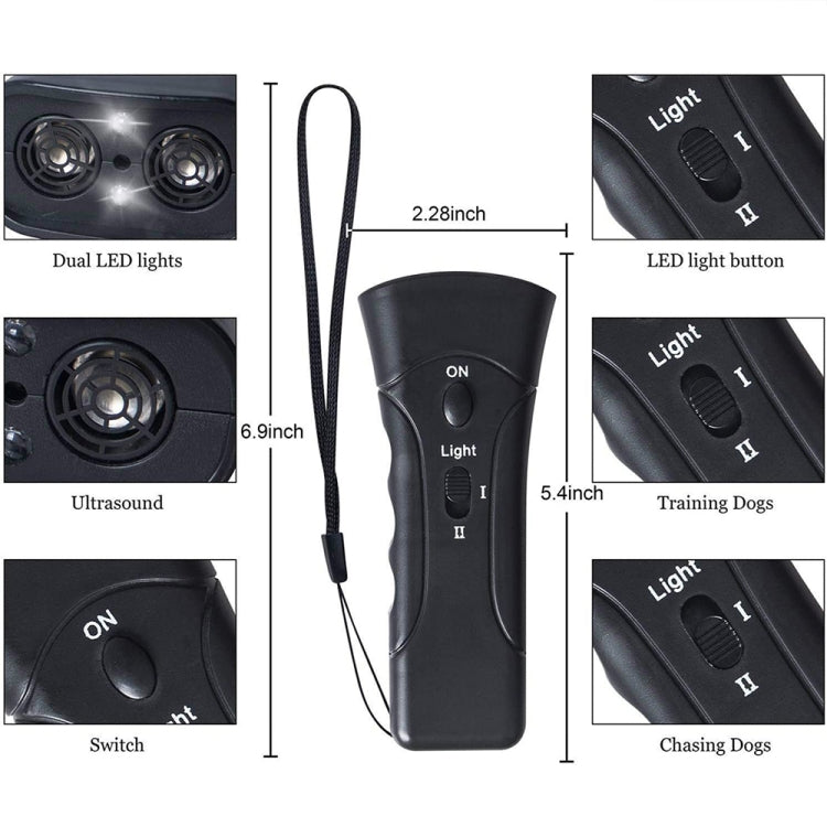 LED Flashlight Ultrasonic Dog Repeller Portable Dog Trainer, Colour: Double black(Colorful Package) - free shipping - PMC TechLife - Order now!