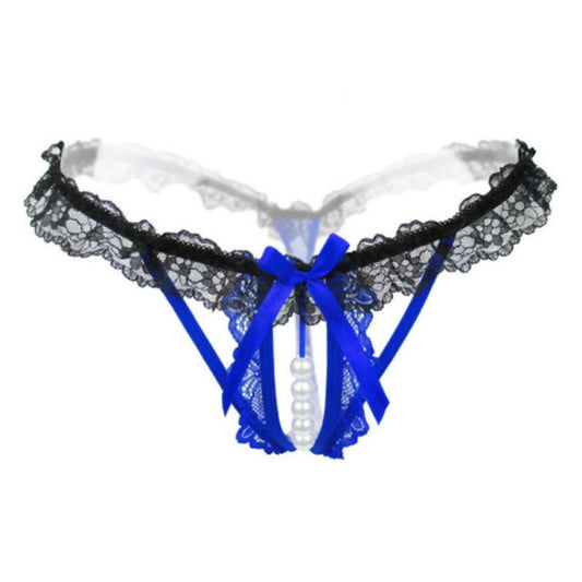 3 PCS Lady Pierced Sexy Panties Temptation Lace Translucent T Underwear(Blue) - Ladies Underwear by PMC Jewellery | Online Shopping South Africa | PMC Jewellery