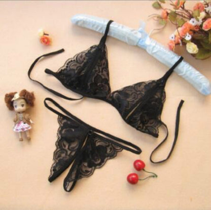Lady Lotion Open Sexy Lace Three-Point Erotic Lingerie Open Panties Temptation Set(Black) - Ladies Underwear by PMC Jewellery | Online Shopping South Africa | PMC Jewellery