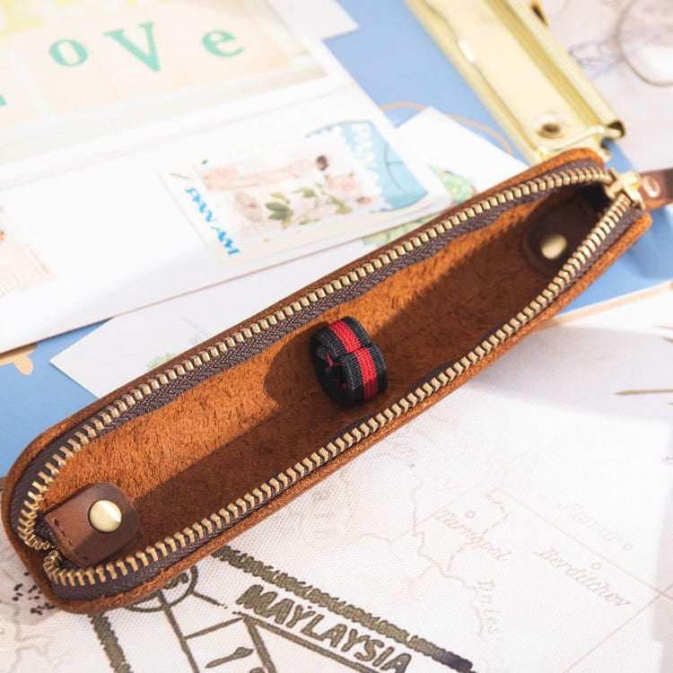 Retro Simple Leather Stylus Leather Zipper Pen Protection Case Crazy Horse Skin Mini Pen Case(Wine Red) - Pen Holder by PMC Jewellery | Online Shopping South Africa | PMC Jewellery