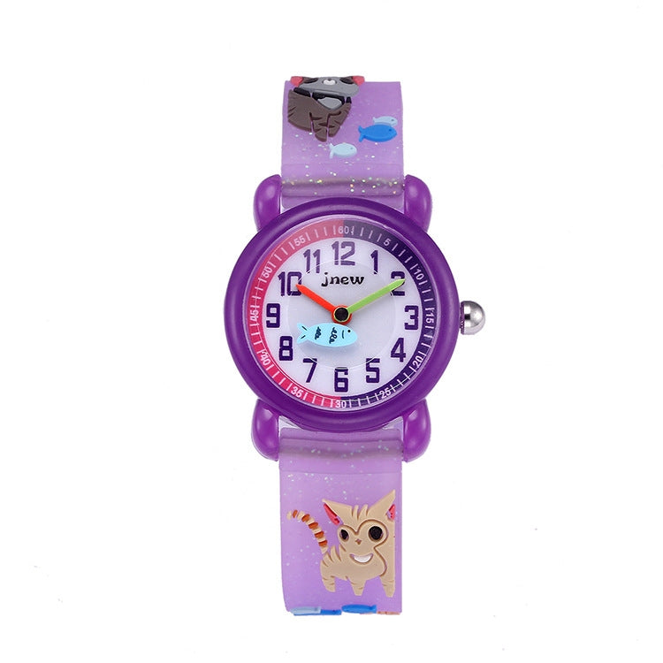 JNEW A335-86264 Children Cartoon 3D Kitten Catching Fish Silicone Waterproof Quartz Watch(Purple) - Cartoon Watches by JNEW | Online Shopping South Africa | PMC Jewellery | Buy Now Pay Later Mobicred