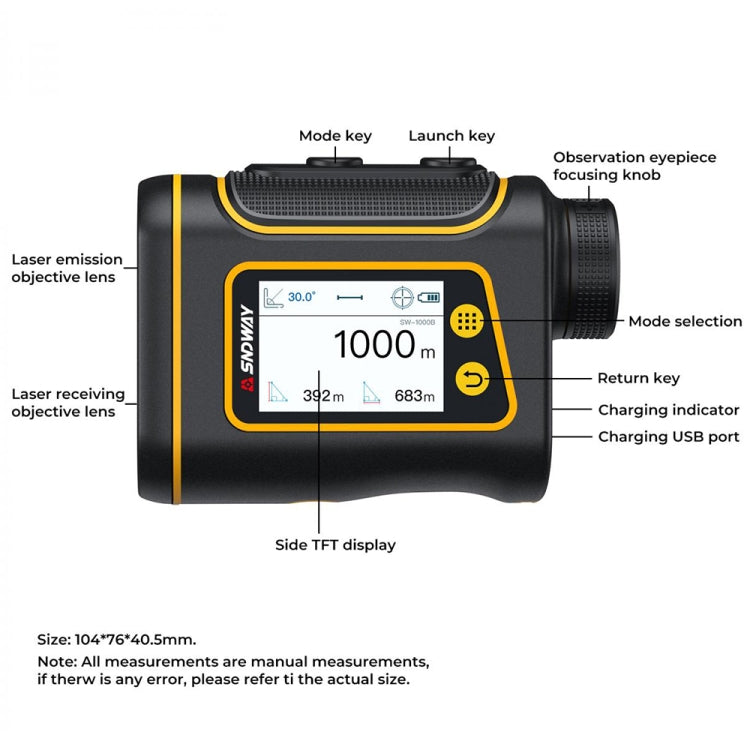 SNDWAY Rangefinder Instrument Outdoor Telescope Golf Measuring Instrument, Model: SW1000B 1000m - Laser Rangefinder by SNDWAY | Online Shopping South Africa | PMC Jewellery | Buy Now Pay Later Mobicred