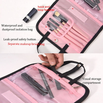 Multifunctional 2 In 1 Cosmetic Bag Portable Large Capacity Transparent Cosmetic Brush Storage Bag Wash Bag(Rose Red + Pink) - Storage Boxes by PMC Jewellery | Online Shopping South Africa | PMC Jewellery