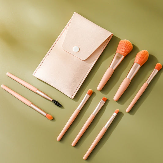 8-in-1 Mini Wooden Handle Makeup Brush Set Portable Loose Powder Brush(Rose Pink) - Makeup Brushes by PMC Jewellery | Online Shopping South Africa | PMC Jewellery