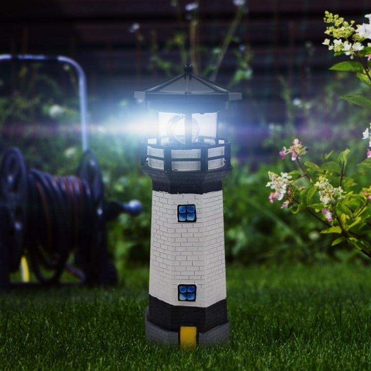 Outdoor Garden Decoration Solar Lighthouse Resin LED Revolving Light(Black White) - With Solar Panel by PMC Jewellery | Online Shopping South Africa | PMC Jewellery