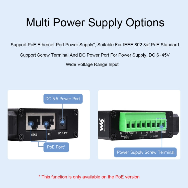 Waveshare RS232 RS485 To RJ45 Ethernet Serial Server, Spec: RS232 RS485 TO POE ETH (B) - Other Accessories by Waveshare | Online Shopping South Africa | PMC TechLife | Buy Now Pay Later Mobicred