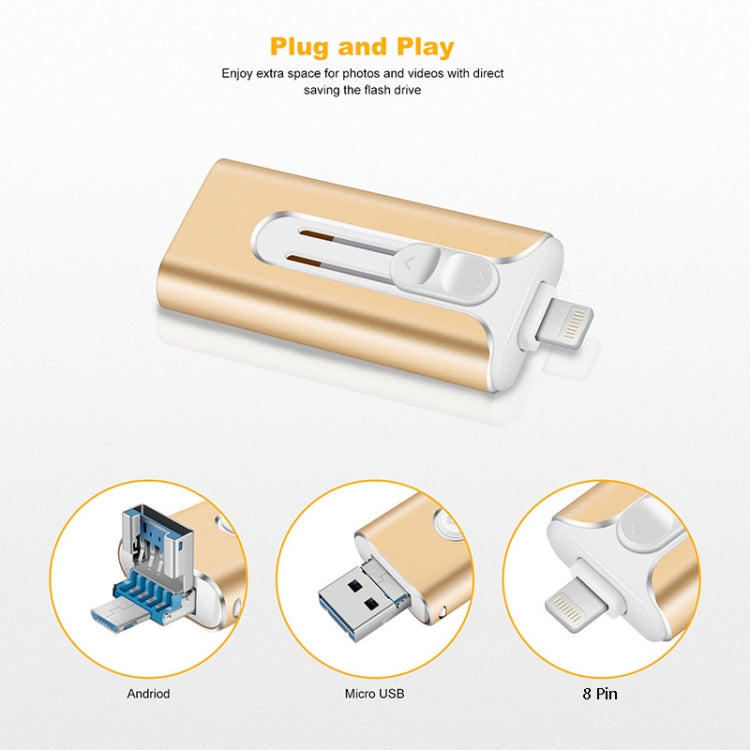 128GB Micro USB + 8 Pin + USB 2.0 3 in 1 Mobile Phone Computer U-Disk(Rose Gold) - U Disk & Card Reader by PMC TechLife | Online Shopping South Africa | PMC TechLife