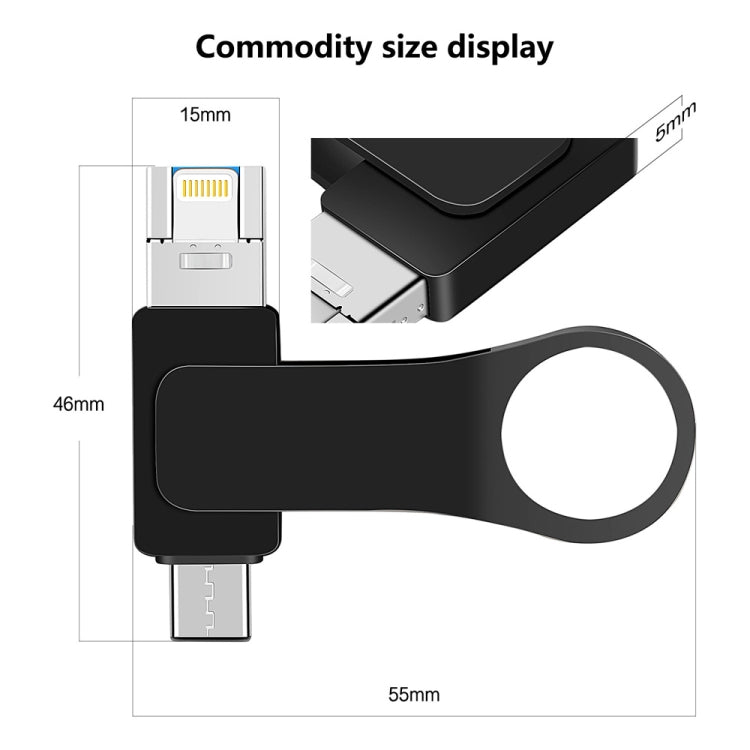 16GB USB 3.0 + 8 Pin + USB-C / Type-C 3 in 1 Mobile Computer Metal U-Disk(Black) - U Disk & Card Reader by PMC TechLife | Online Shopping South Africa | PMC TechLife