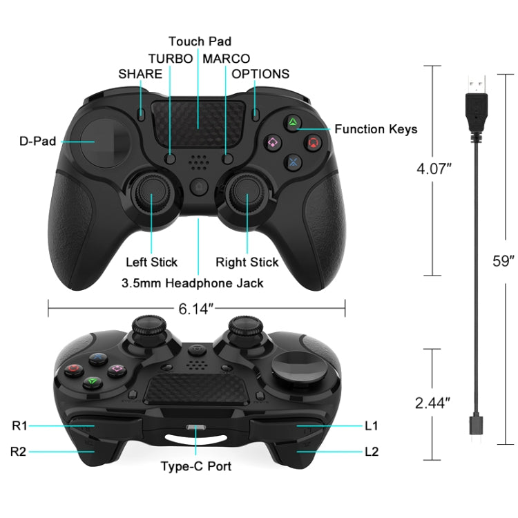 MB-P913 PC Six-Axis Somatosensory Back Key Programming Dual Vibration Bluetooth Gamepad For PS4 Pro(Red Black) - Gamepads by PMC Jewellery | Online Shopping South Africa | PMC Jewellery