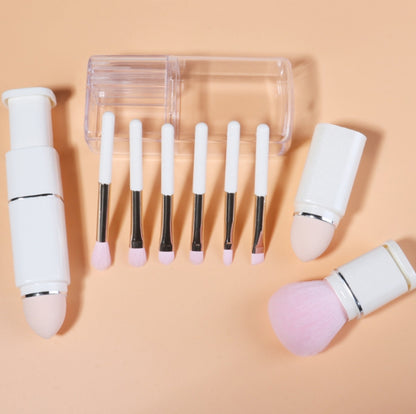 8-in-1 Square Makeup Brush Mini Portable Retractable Blush Brush Eye Shadow Brush Novice Makeup Set(Milk White) - Makeup Brushes by PMC Jewellery | Online Shopping South Africa | PMC Jewellery