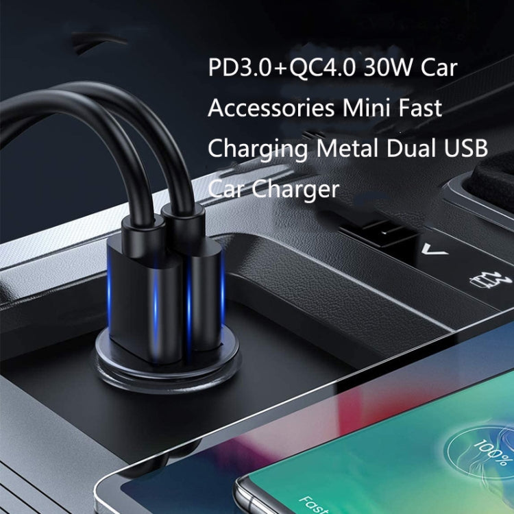 SC-G03 30W PD 3.0 USB-C / Type-C + QC 3.0 USB Mini Zinc Alloy Fast Charging Car Charger(Silver) - Car Charger by PMC Jewellery | Online Shopping South Africa | PMC Jewellery