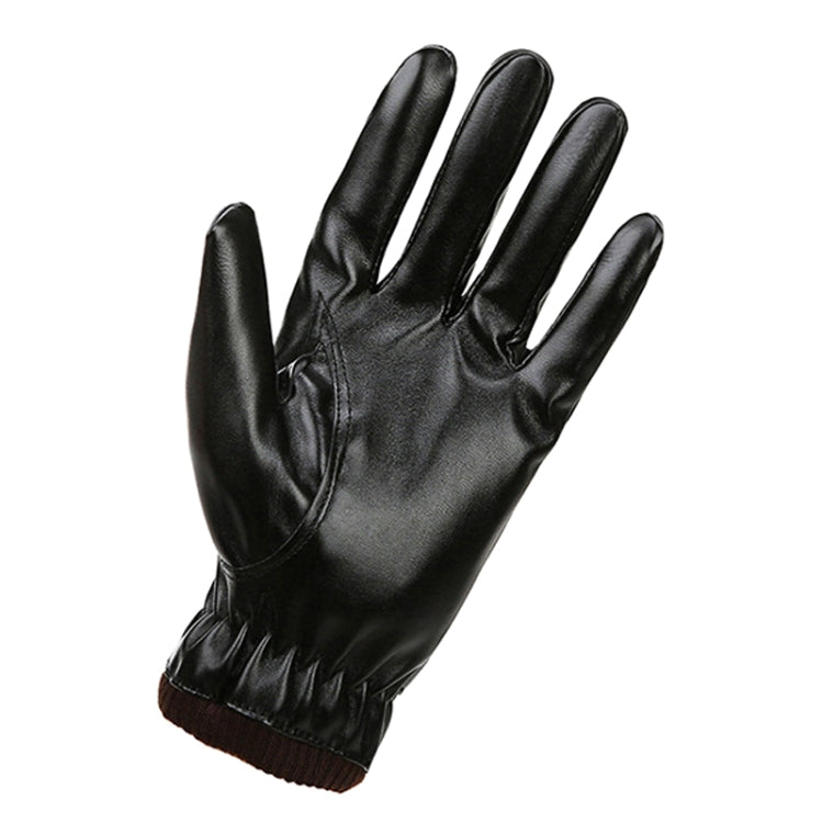 Men Autumn Winter Windproof Warm Plush Lining PU Riding Gloves, Size: Free Size(Black) - Cycling Gloves by PMC TechLife | Online Shopping South Africa | PMC TechLife
