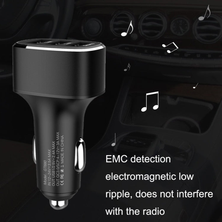 QIAKEY GT690C Dual USB + USB-C / Type-C Aluminum Alloy Three-Hole Car Charger(Gray) - free shipping - PMC TechLife - Order now!