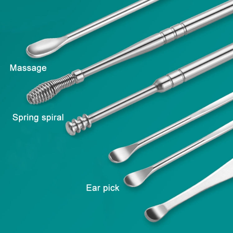 5 Sets 6 In 1 Stainless Steel Spring Spiral Portable Ear Pick, Specification: Green - Ear Care Tools by PMC TechLife | Online Shopping South Africa | PMC TechLife