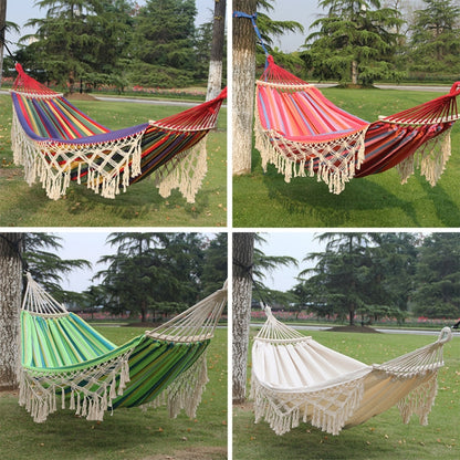 200x150cm Double Outdoor Camping Tassel Canvas Hammock with Stick(Pink Stripes) - Hammocks by PMC Jewellery | Online Shopping South Africa | PMC Jewellery