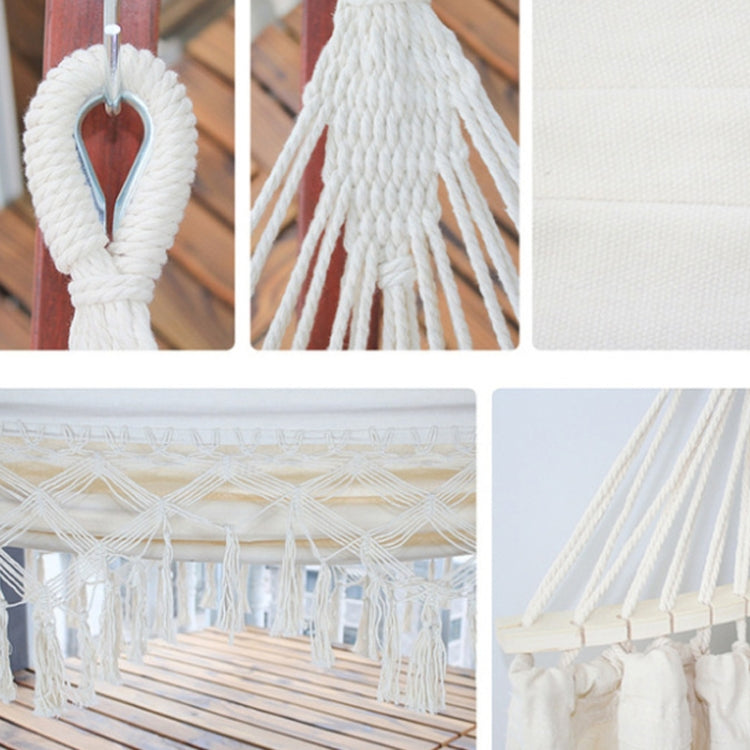 200x150cm Double Outdoor Camping Tassel Canvas Hammock with Stick(White) - Hammocks by PMC TechLife | Online Shopping South Africa | PMC TechLife | Buy Now Pay Later Mobicred