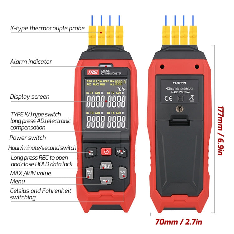 TASI Contact Temperature Meter K-Type Thermocouple Probe Thermometer, Style: TA612A Single Channel - free shipping - PMC TechLife - Order now!