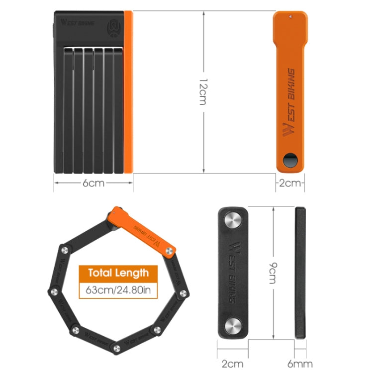 WEST BIKING Bicycle Anti-Theft Lightweight Folding Chain Lock(Black Orange) - Bicycle Locks & Bicycle Pumps by WEST BIKING | Online Shopping South Africa | PMC Jewellery | Buy Now Pay Later Mobicred