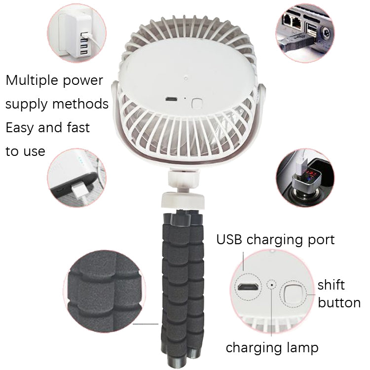Octopus Stroller Deformation Fan Desktop Portable Handheld USB Small Fan, Colour: 1200mAh Black - free shipping - PMC TechLife - Order now!