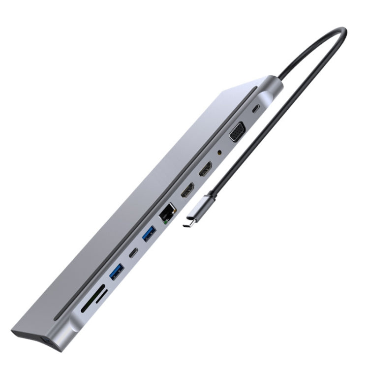 12 In 1 Type C Laptop Smart Docking Station(Gray) - USB HUB by PMC TechLife | Online Shopping South Africa | PMC TechLife