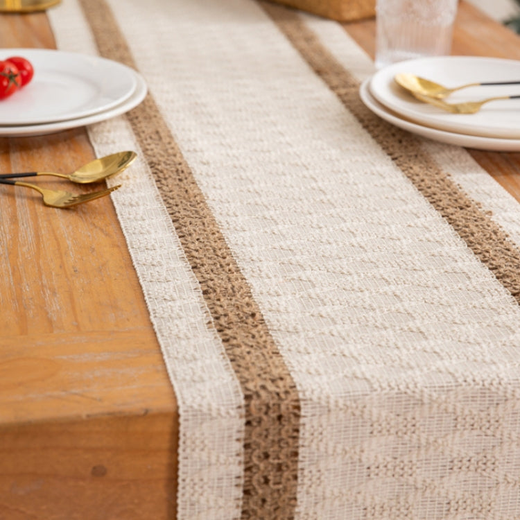 Cotton and Linen Woven Colorblock Tassel Striped Rhombus Table Runner, Size: 30x50cm(2 Hemp + Diamond Lattice) - Tablecloths & Table Mats by PMC Jewellery | Online Shopping South Africa | PMC Jewellery