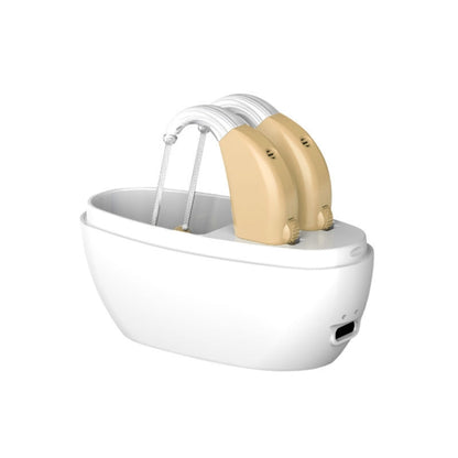 Elderly Use Can Charge Sound Amplifier Hearing Aid, Specification: US Plug(Skin Color Double Machine+White Charging Bin) - Hearing Aids by PMC Jewellery | Online Shopping South Africa | PMC Jewellery