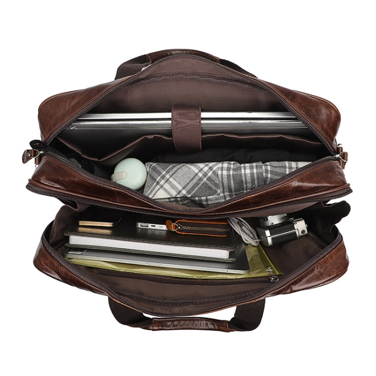 Men Retro Oil Wax Leather Handbag 17 Inch Computer Bag Shoulder Diagonal Briefcase(Brown) - free shipping - PMC TechLife - Order now!
