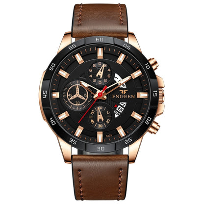 FNGEEN 5225 Multifunctional Waterproof Quartz Watch, Color: Brown Leather Rose Shell Black Surface - Alloy Watches by FNGEEN | Online Shopping South Africa | PMC Jewellery | Buy Now Pay Later Mobicred