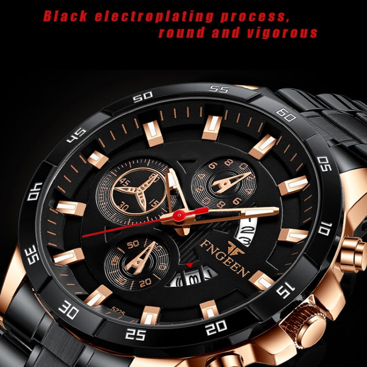 FNGEEN 5225 Multifunctional Waterproof Quartz Watch, Color: Brown Leather Rose Shell Black Surface - Alloy Watches by FNGEEN | Online Shopping South Africa | PMC Jewellery | Buy Now Pay Later Mobicred