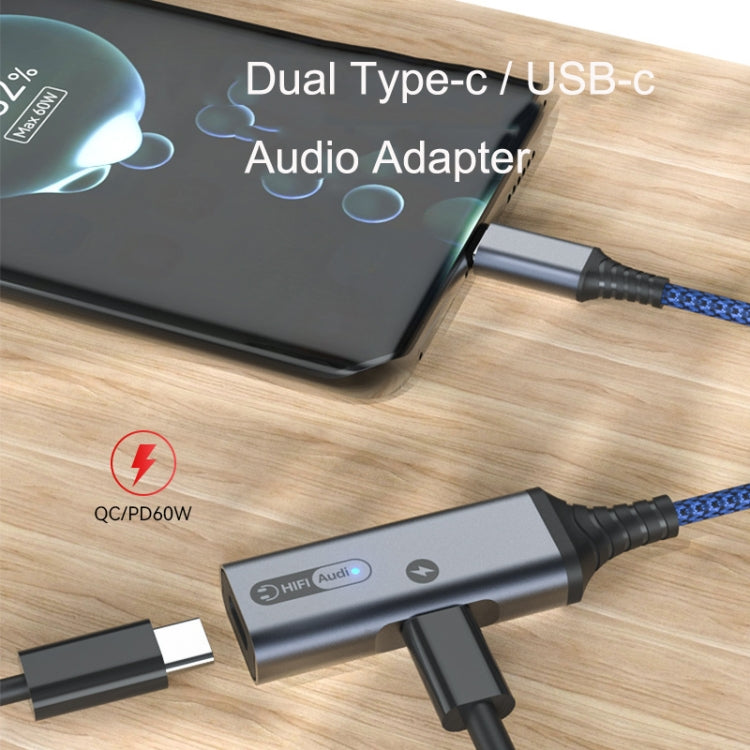 MH338A Dual Type-c / USB-c Adapter Cable Mobile Phone Live Audio Charging Cable(Gray) - free shipping - PMC TechLife - Order now!